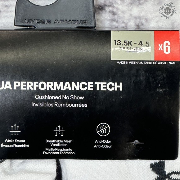 NWT Under Armour Performance Tech No Show Socks Youth 13.5K-4.5 White 6-Pack - Picture 3 of 5